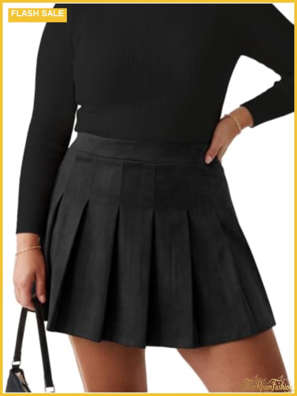 Plus Size Faux Suede Pleated Mini Skort with Pockets AE